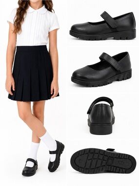 Pazitos Girls Black Mary Jane Shoes Size 32 Velcro Strap